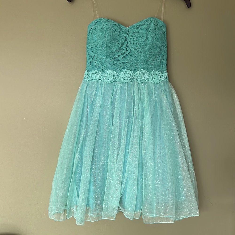 Speechless aqua strapless party dress
